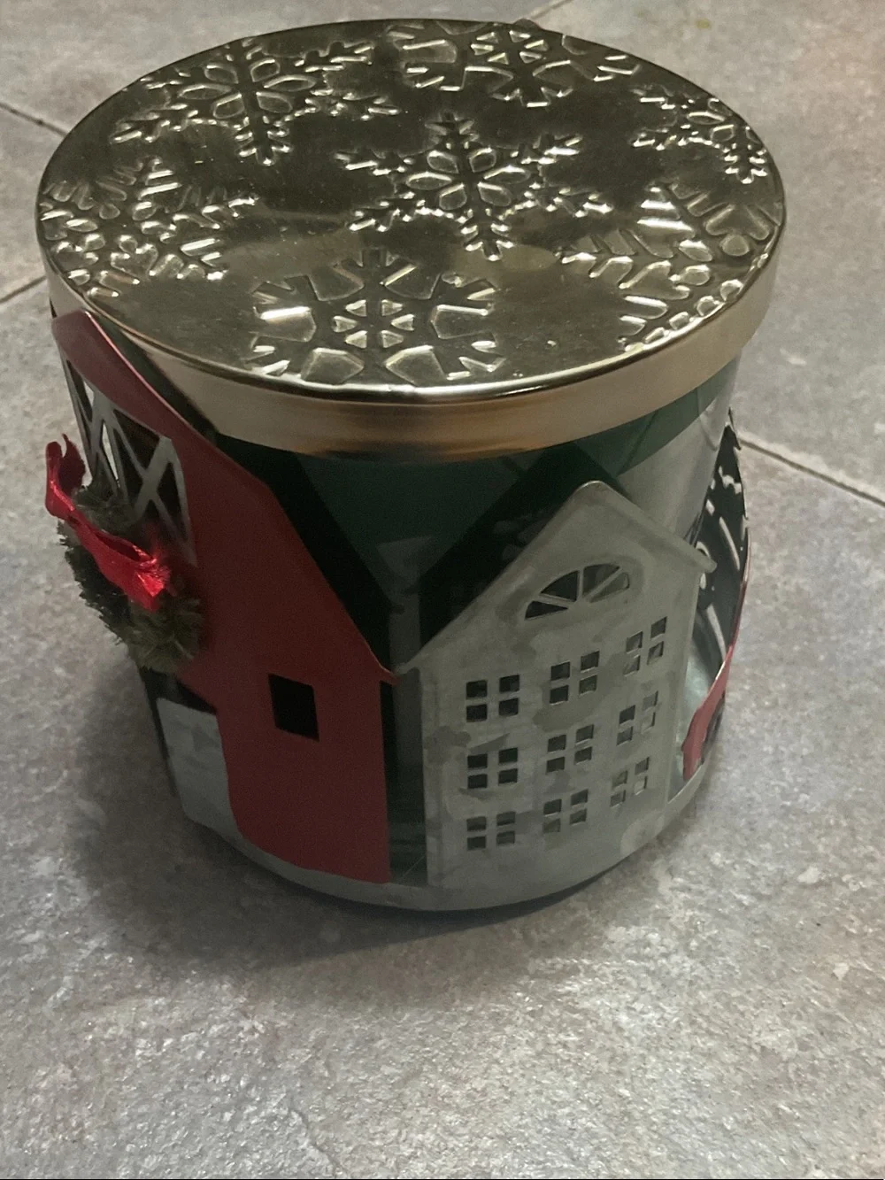 Sonoma Red Barn Holiday Tin with Gold Embossed Lid